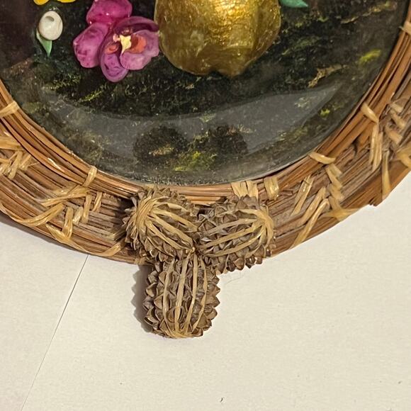 Capiz Shell Wall Decor Round Dome Glass Wicker Rattan 4.5" Boho Coastal Art - Picture 7 of 13